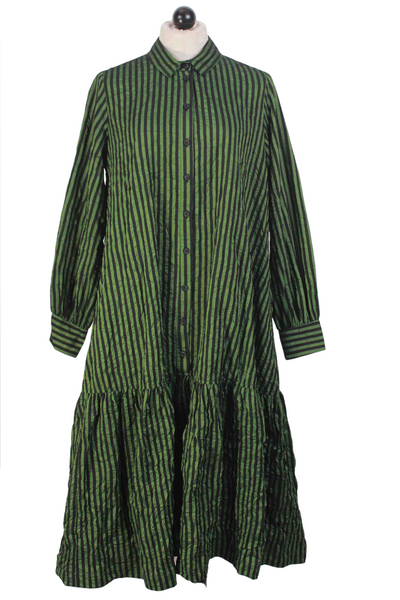 Green and Black Striped Drop Waist Skirt Dress by Alembika
