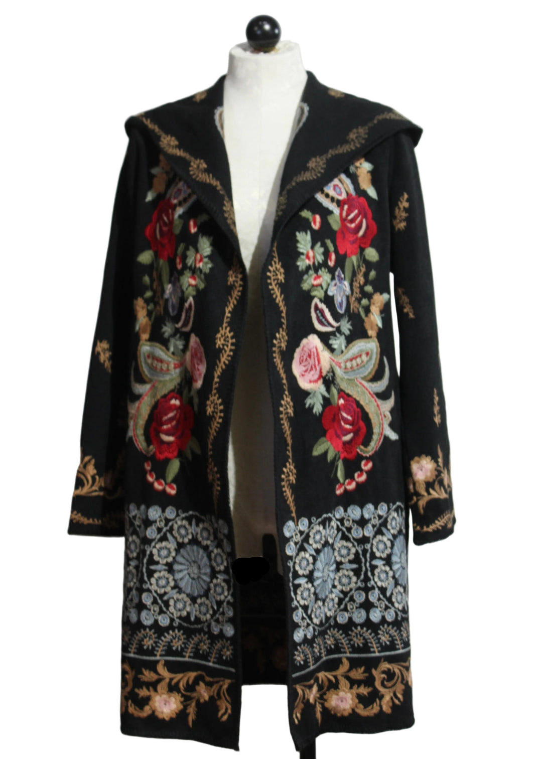 Black multi Embroidered Hooded Cardigan by Adore 