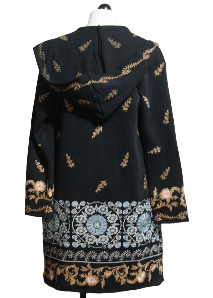 back view of Black multi Embroidered Hooded Cardigan by Adore