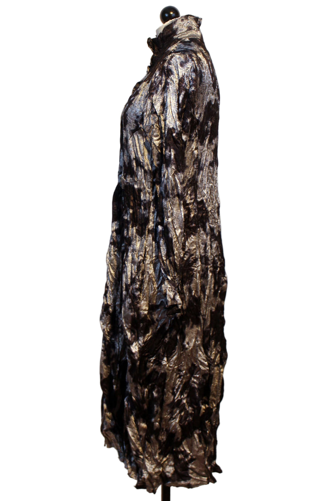 side view of Crinkle Silver and Black Metallic Dress by Alembika