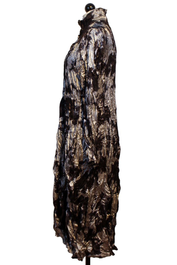 side view of Crinkle Silver and Black Metallic Dress by Alembika