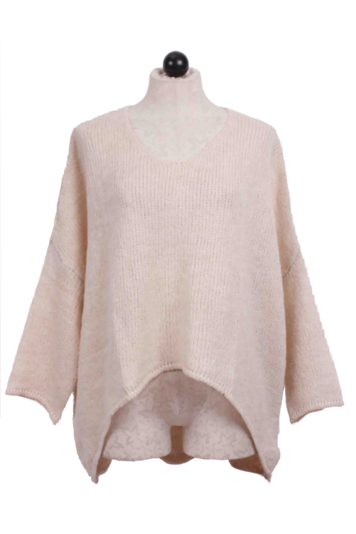 Cream Drop Shoulder High Low Sweater by Alembika