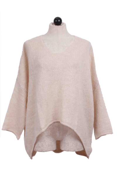 Cream Drop Shoulder High Low Sweater by Alembika