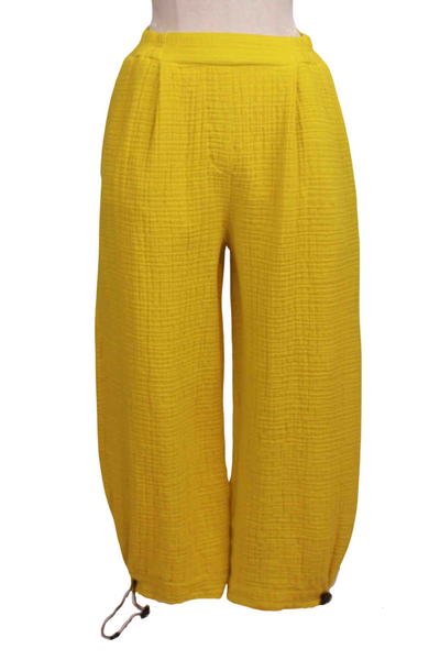 Lime Andi Gauzy Cotton Pant by Kozan that gathers down at the ankle with a pull-tie