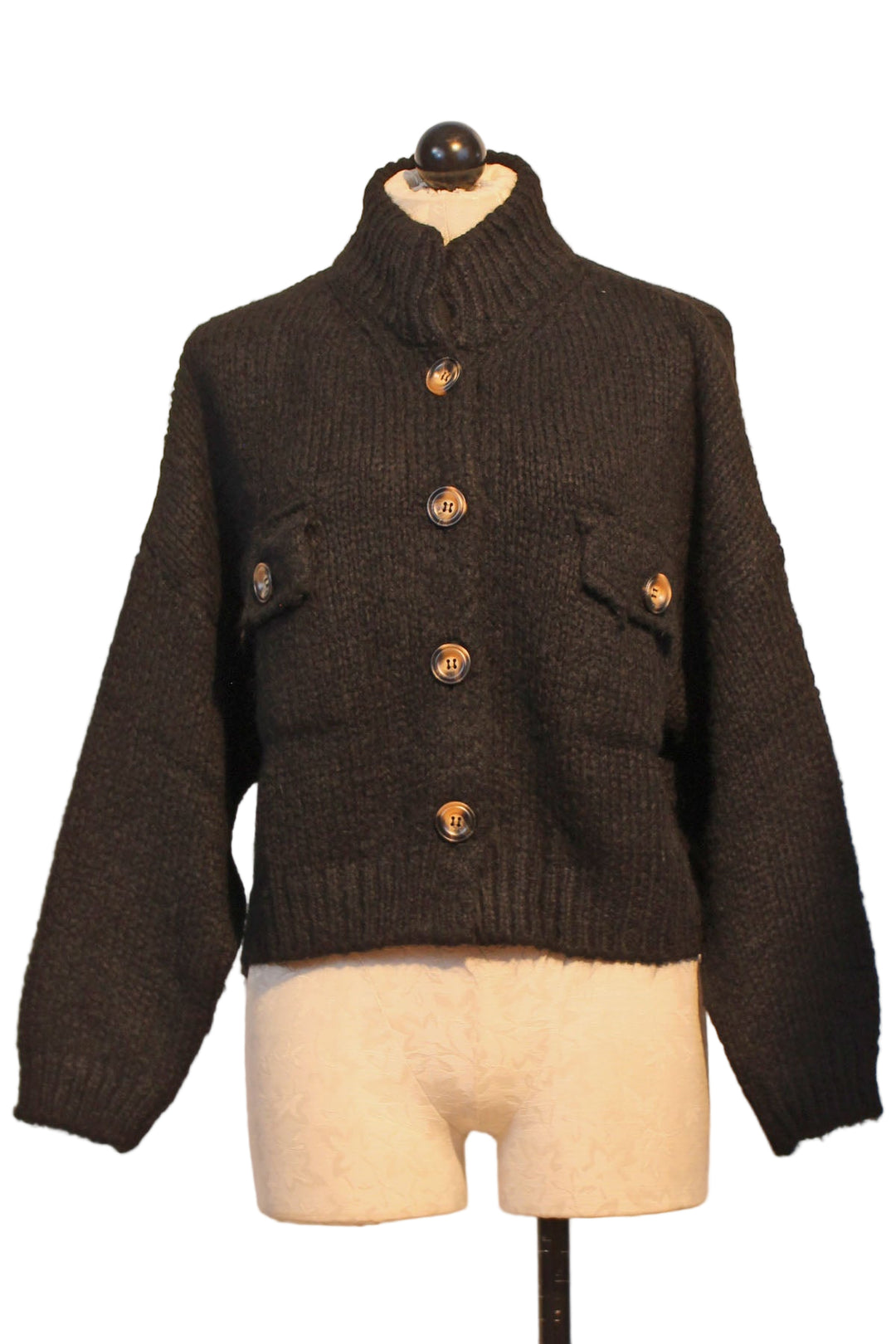 Black Chunky Button Front Cardigan by Alembika