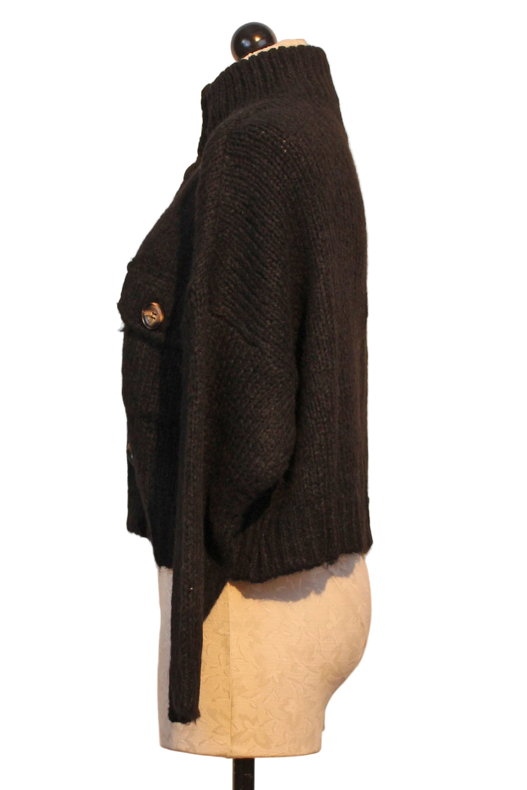 side view of Chunky Button Front Cardigan by Alembika