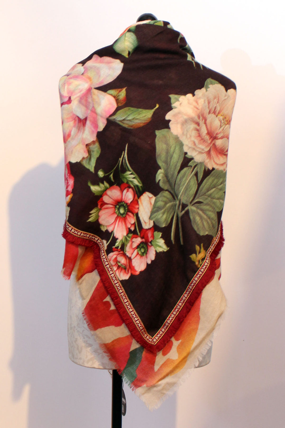 back view of 52" Square Floral Multi Scarf by Alembika