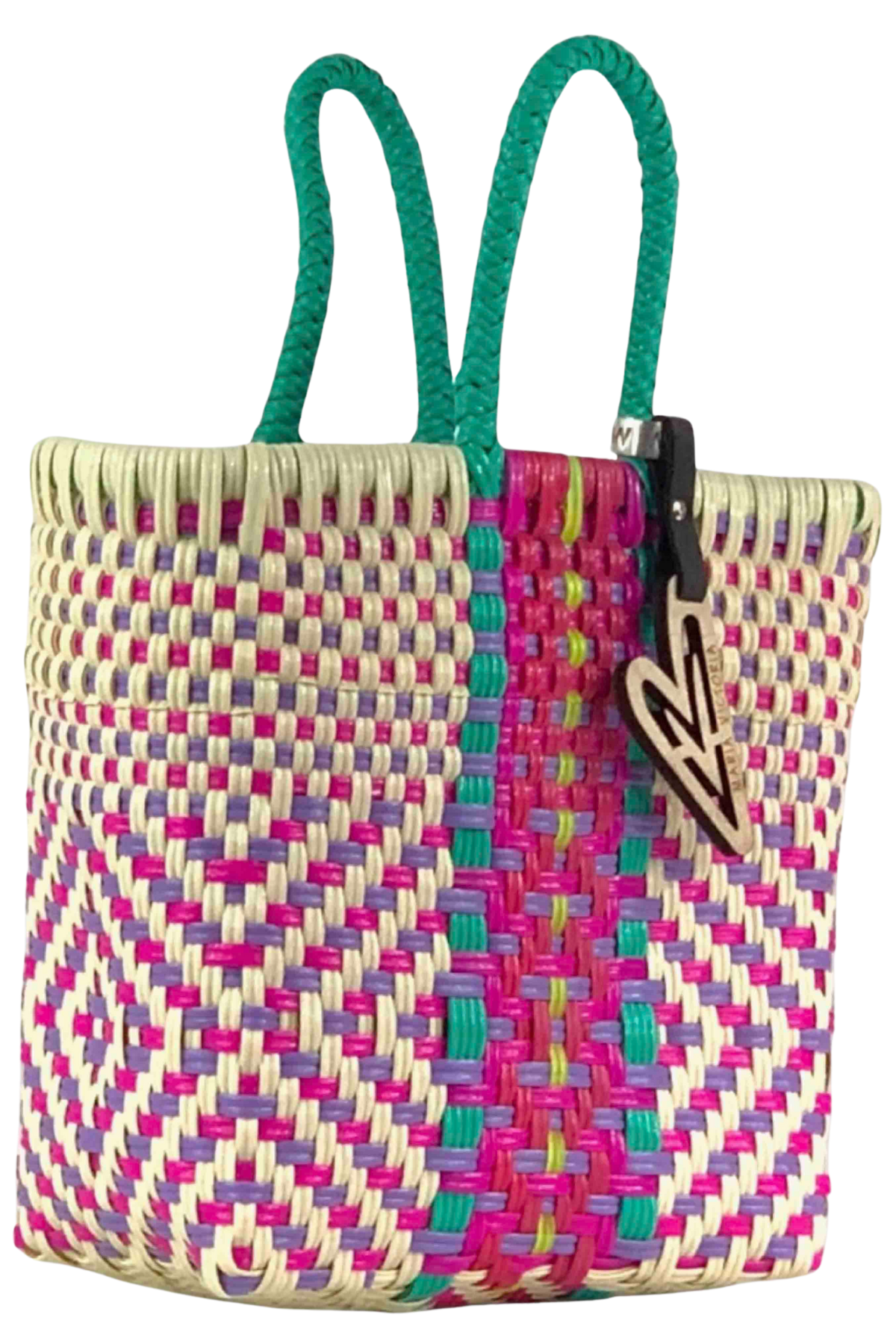 Pink and green multi colored Mini ATEMI 34 Tote Bag by Maria Victoria