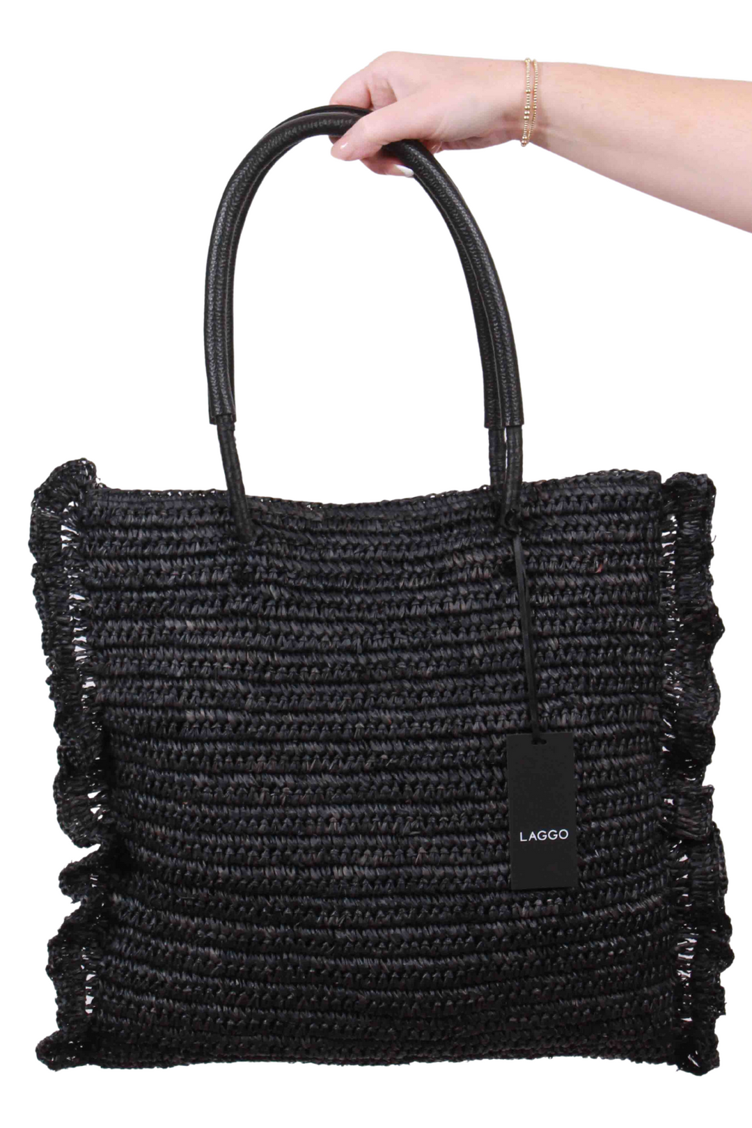 BLACK Atena Raffia Tote by Laggo