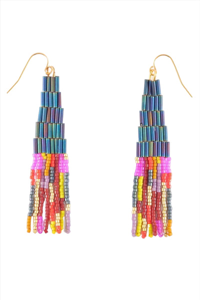 Beaded Handwoven Abstract Fringe Earrings by Mayana Designs Co