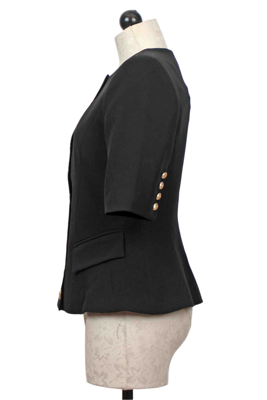 side view of Short Sleeve Black Adriana Crepe Jacket by Generation Love