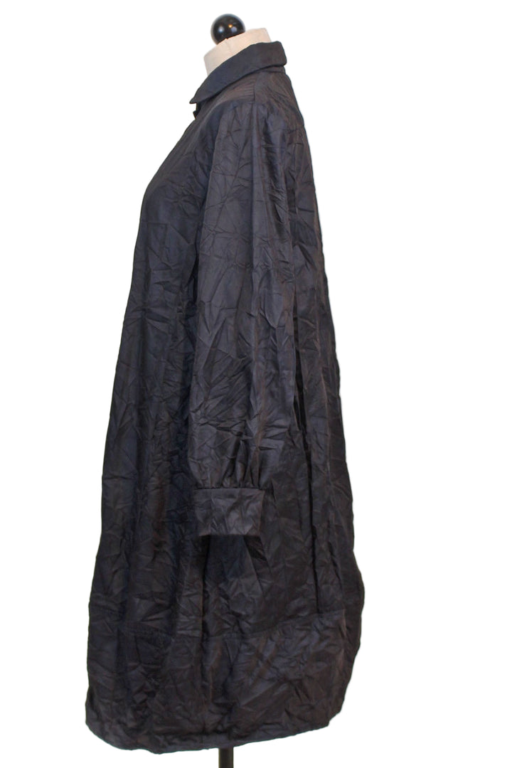 side view of Akio Shirt Dress by Kozan in a beautiful Crushed Dark Navy