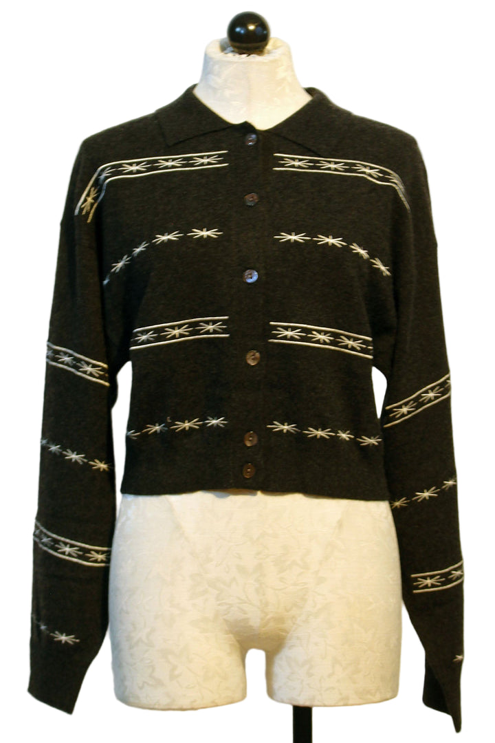 Button Front Alba Embroidered Bomber by Colorush