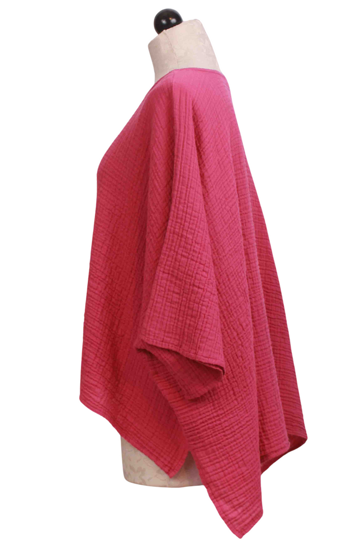 side view of Oversized, Boxy Raspberry Alina Gauzy Cotton Top by Kozan