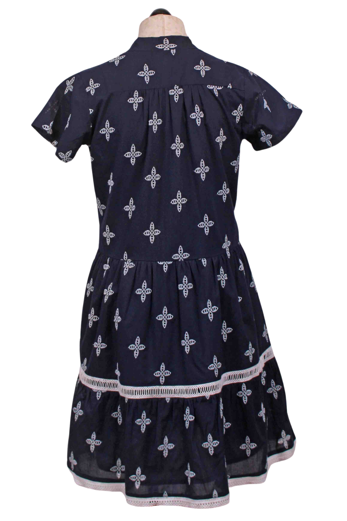 back view of Navy Blue Short Sleeve Eyelet Alison Dress by La Plage
