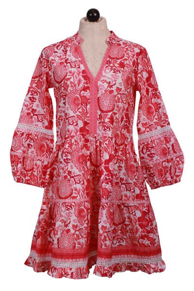 White and pink Floral Block Alison Long Sleeve Dress by La Plage