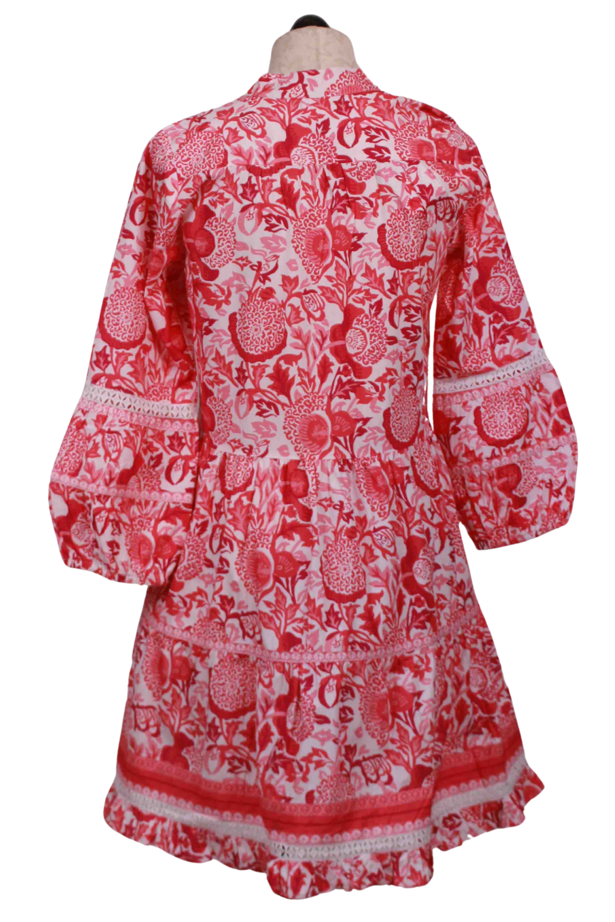 back view of White and pink Floral Block Alison Long Sleeve Dress by La Plage