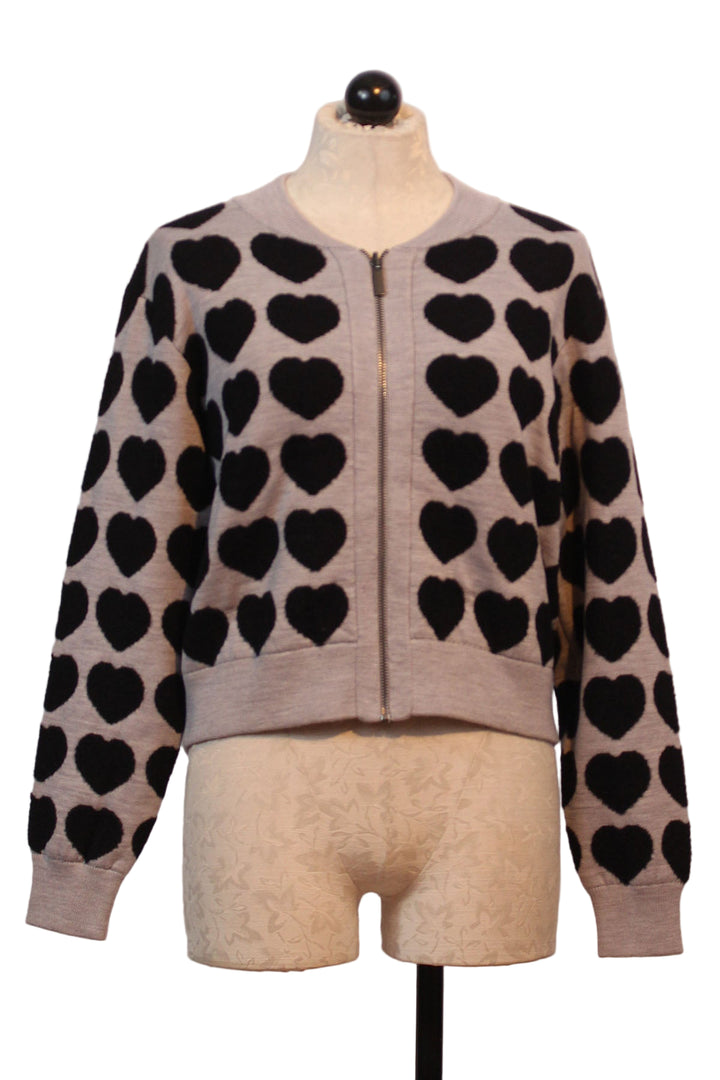 Silver All Heart Zip Front Sweater by Lisa Todd with Black Hearts