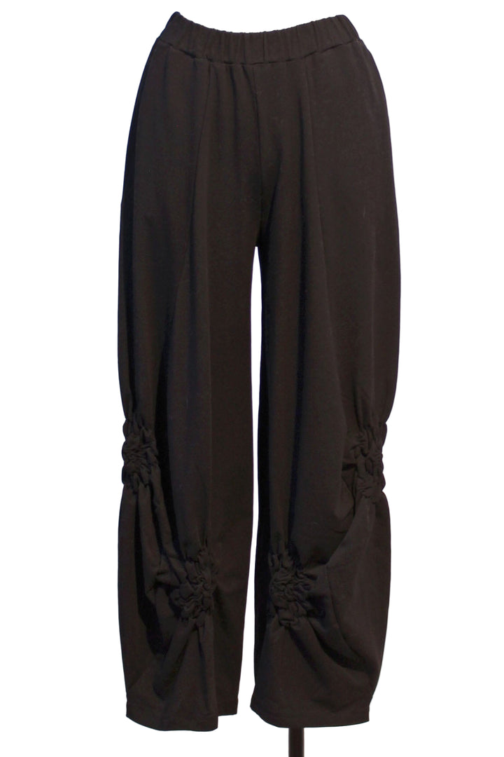 Nite colored Almila Pant by Kozan with ruched rosette-like detail along the bottom