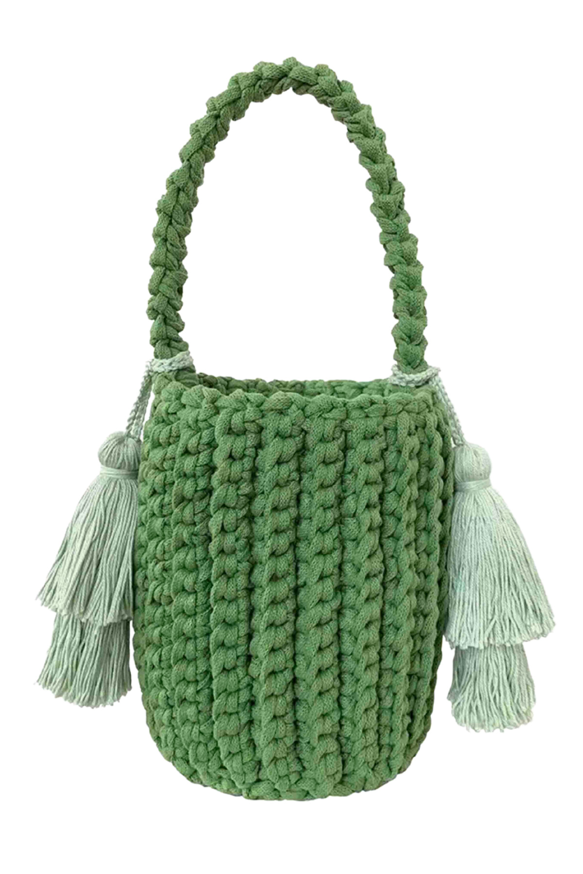 Lime Green Amalfi Bucket Bag with Tassels by Binge Knitting 