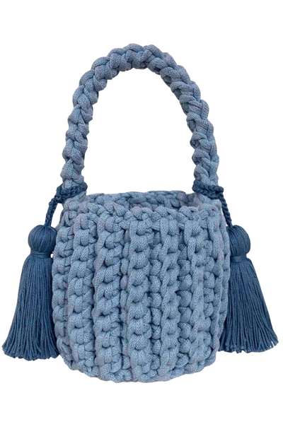 Sky Blue Amalfi Mini Bucket Bag with Tassels