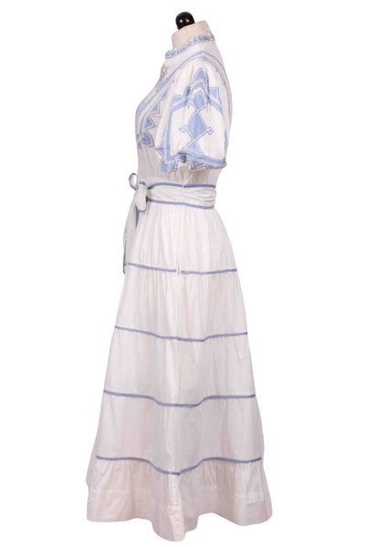 side view of White Amalie Midi Length Dress by Scarlett Poppies
