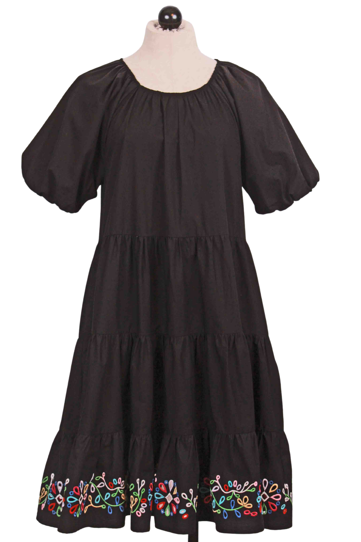 Black Amanza Tiered Dress by Johnny Was with embroidered hem
