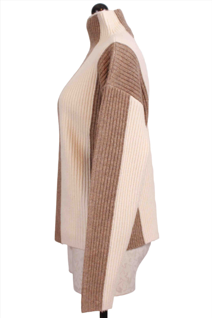 side view of Sand and Wheat colored Amerie Colorblock Sweater by Fifteen Twenty