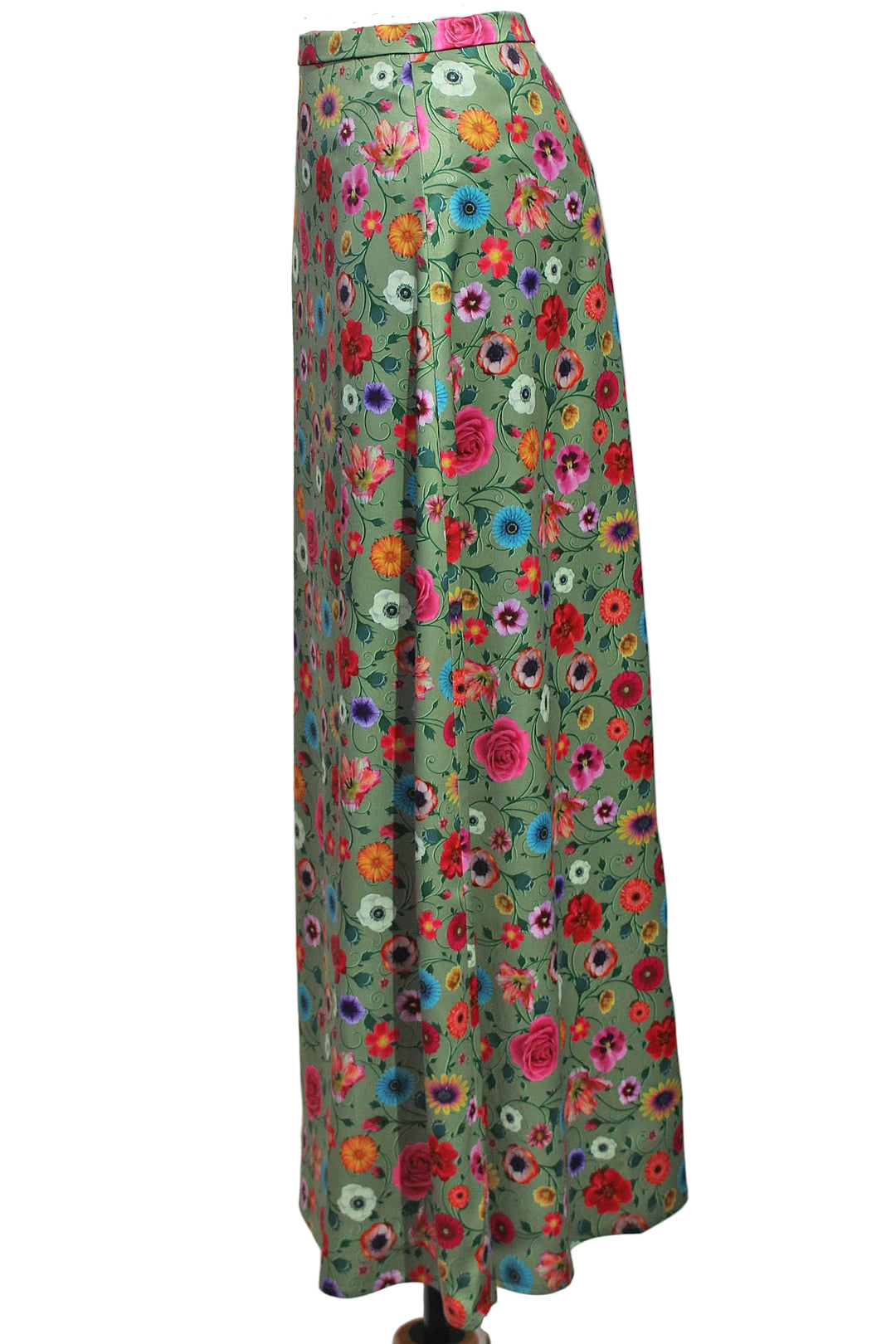 side view of Maxi Floral Anita Skirt by Elizabeth James in Divine Green