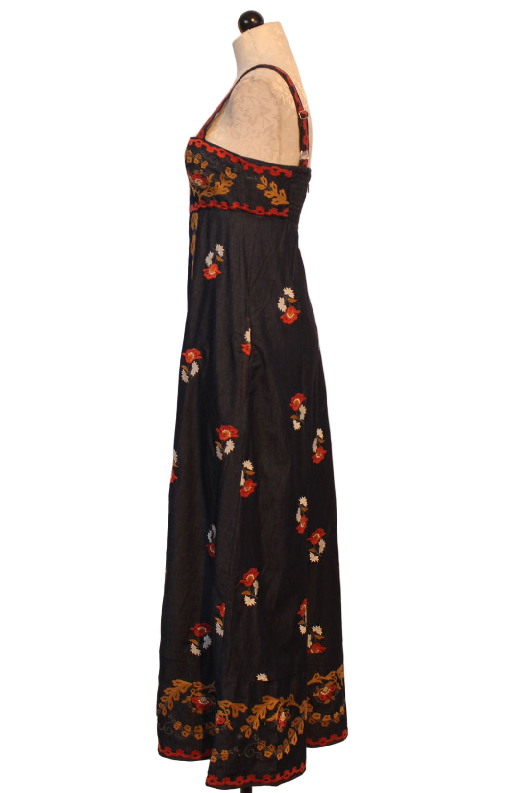 side view of Denim Embroidered  Annalisa Dress by Elizabeth James 