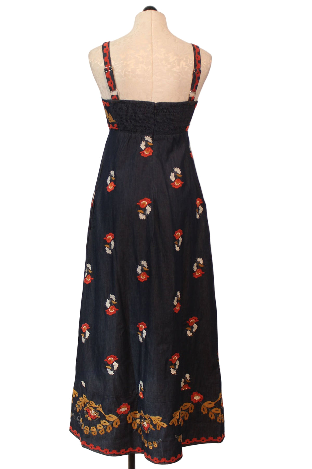 back view of Denim Embroidered  Annalisa Dress by Elizabeth James 