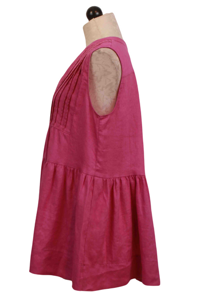 Side view of Fuschia Anthemis Linen Sleeveless Top by Devotion Twins