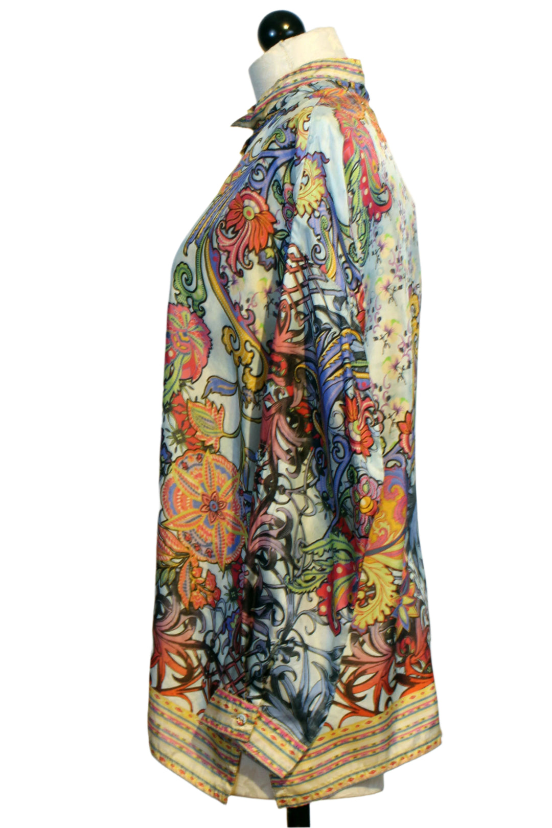 side view of Audrey Oversized Blouse by Johnny Was in the colorful Akai print