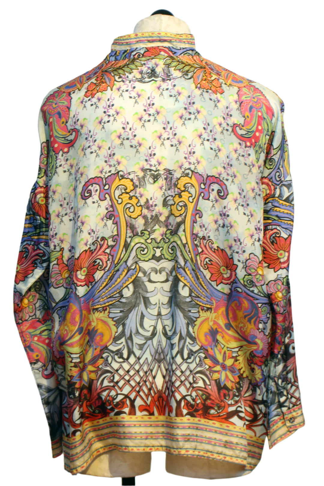 back view of Audrey Oversized Blouse by Johnny Was in the colorful Akai print