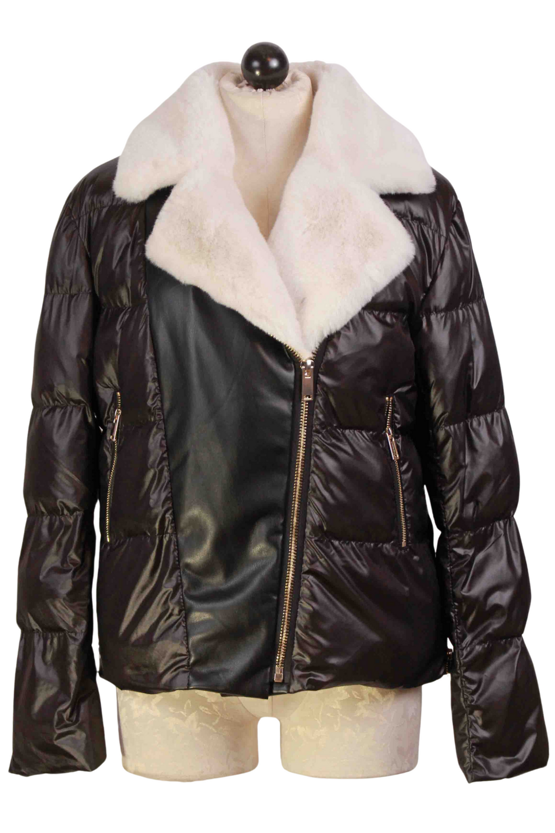 black/white Avila Faux Fur Combo Puffer Jacket by Generation Love