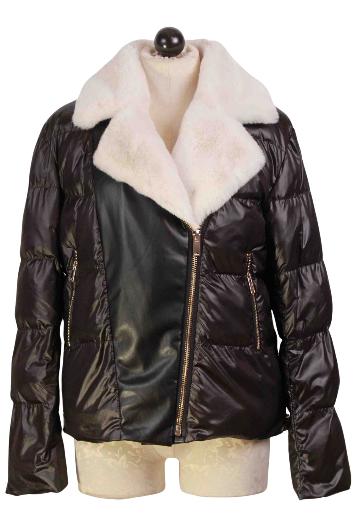 black/white Avila Faux Fur Combo Puffer Jacket by Generation Love