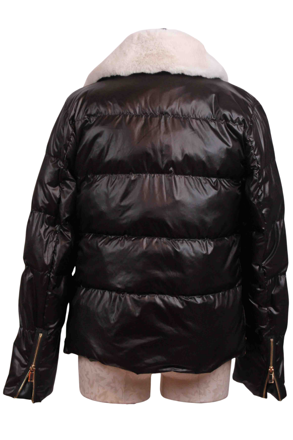 back view of black/white Avila Faux Fur Combo Puffer Jacket by Generation Love