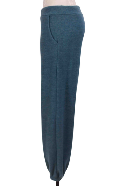 side view of Blue Brushed Long Straight Jogger by Inoah