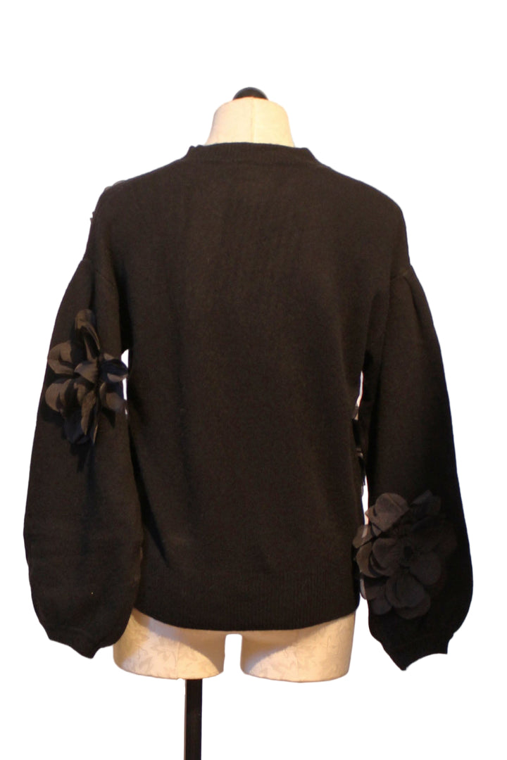 back view of Black Round Neck 3D Applique Sweater by Jessie Liu