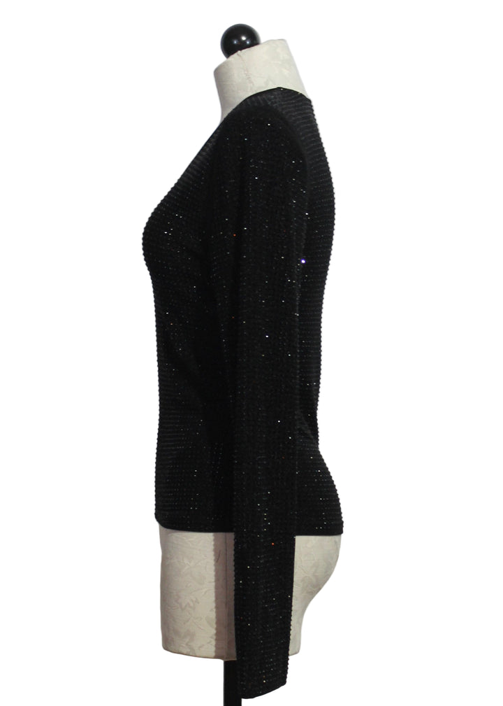 side view of back view of Mariah Sequined V Neck Top by Jessie Liu