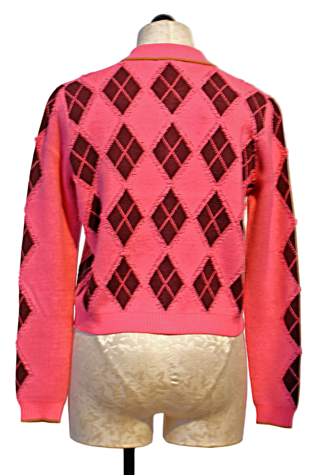 back view of Neon Pink Diamond Dip Cardigan by Lisa Todd