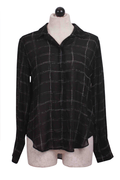 Black Plaid Print Hidden Placket Button Down Blouse by Bella Dahl