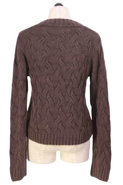 back view of Coffee Mineral Wash V Neck Cable Sweater by Bella Dahl