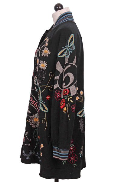 side view of Black Merida Embroidered Jacket by Johnny Was