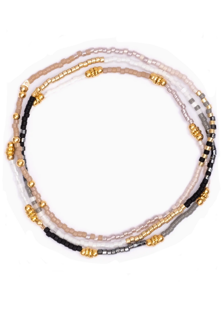 Set/3 Miyuki Beaded Stretch Bracelets by Mayana Designs Co in Black/Pink/White