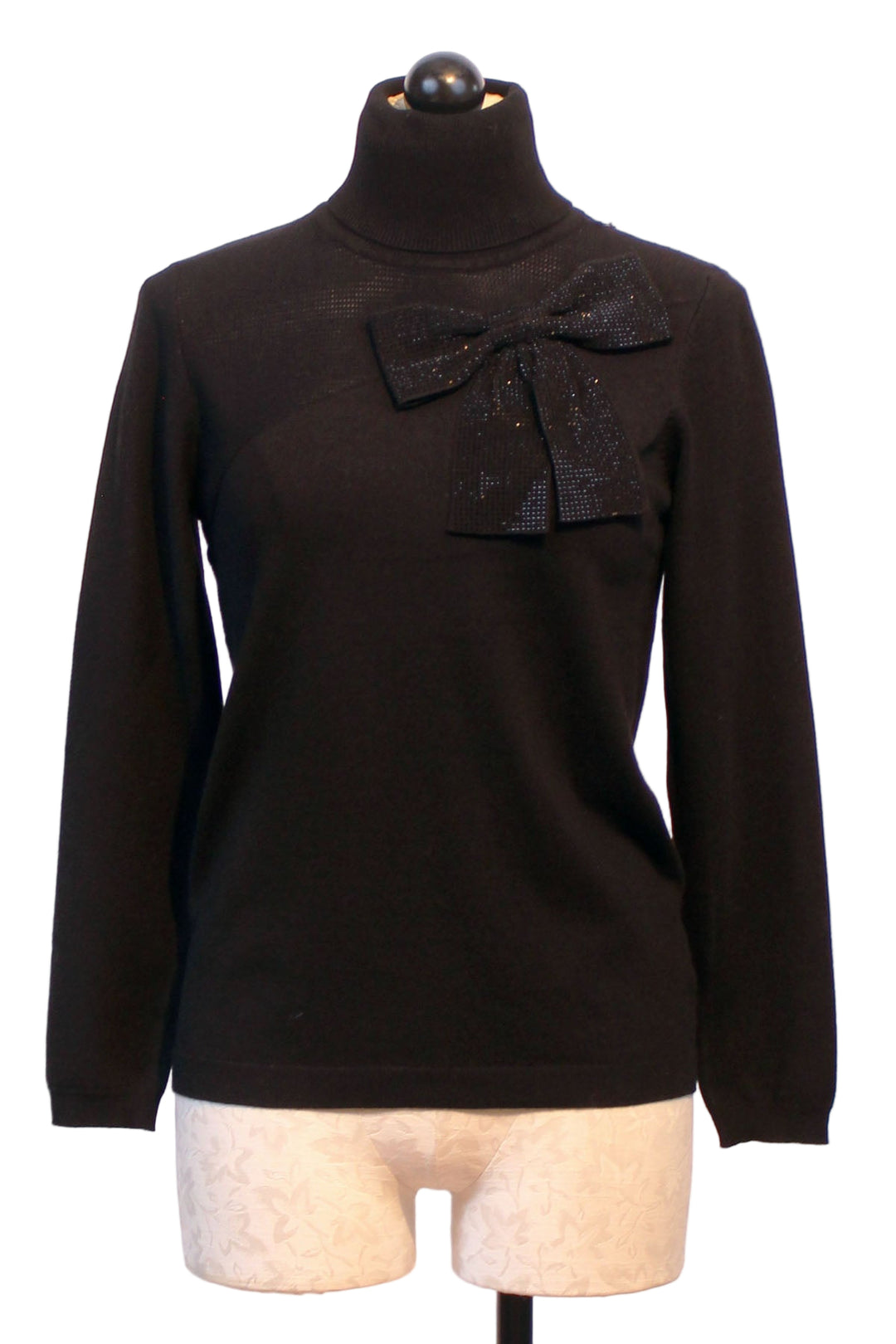 Black Turtleneck with Large Sequined Bow by Leo and Ugo 