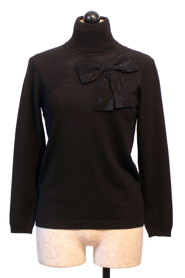 Black Turtleneck with Large Sequined Bow by Leo and Ugo 