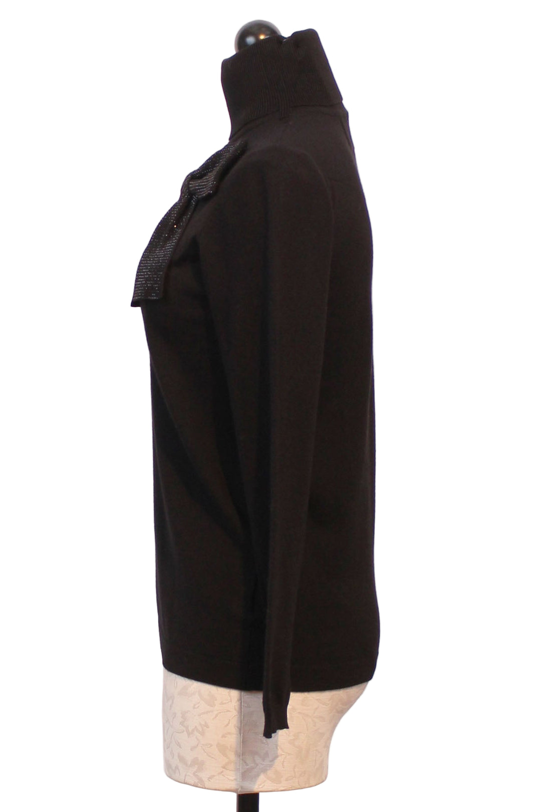 side view of Black Turtleneck with Large Sequined Bow by Leo and Ugo 