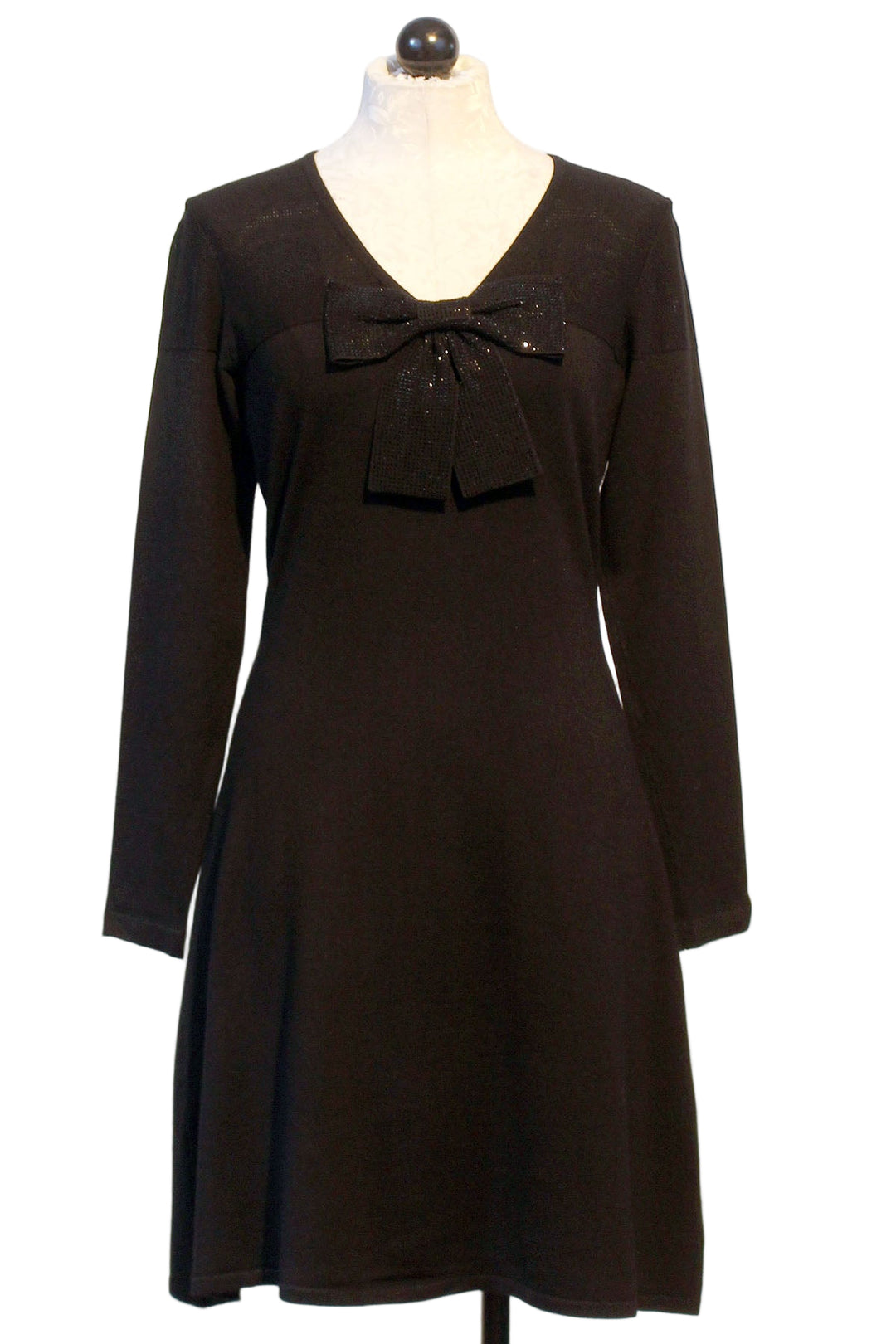 Black Sequined Bow Flared Dress by Leo & Ugo