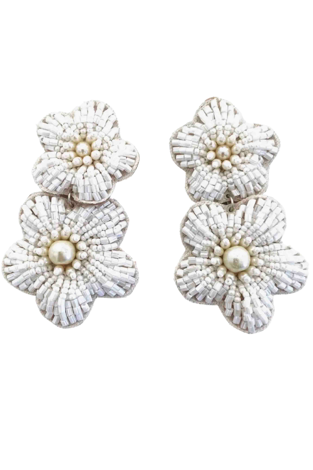 White Bali Double Flower Dangle Earrings by Beth Ladd Collections